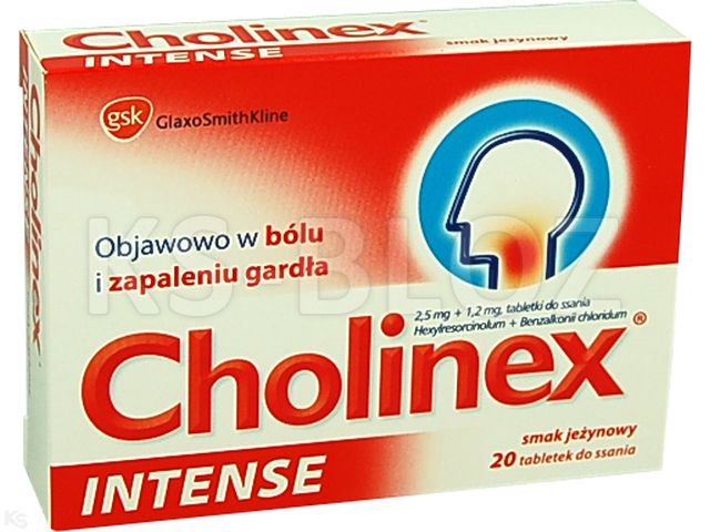 Cholinex Intense interakcje ulotka pastylki twarde 2,5mg+1,2mg 20 pastyl. (2 blist. po 10 pastyl.)