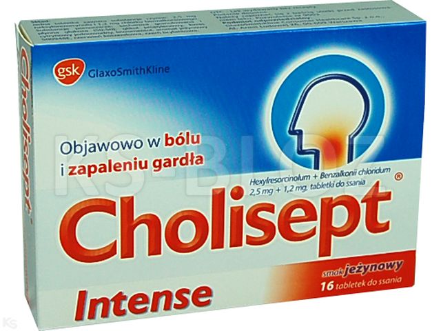 Cholinex Intense interakcje ulotka pastylki twarde 2,5mg+1,2mg 16 pastyl. (2 blist. po 8 pastyl.)