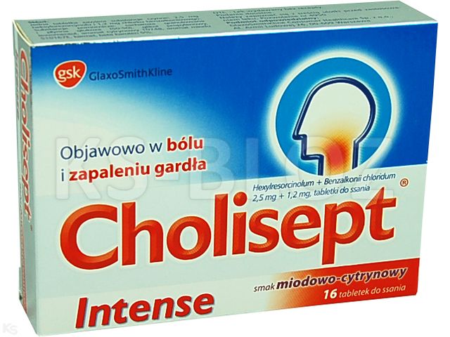 Cholinex Intense interakcje ulotka pastylki twarde 2,5mg+1,2mg 16 pastyl. (2 blist. po 8 pastyl.)