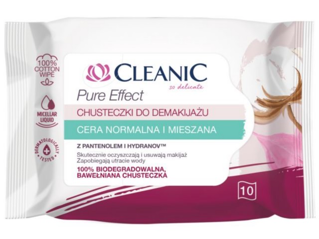 Chust.do demakijażu CLEANIC PURE EFFECT Cera normalna i mieszana interakcje ulotka chusteczka - 10 szt.
