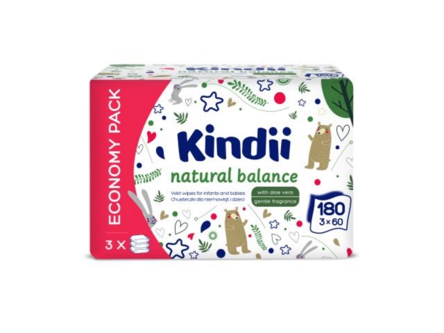 Chust. KINDII Natural Balance d/niem. dzieci (3 x 60 szt.) interakcje ulotka chusteczka  3 op.