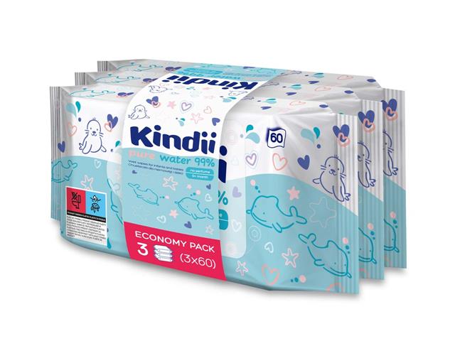 Chust. KINDII PURE WATER 99% dla dzieci i niemowląt interakcje ulotka   180 szt. | (3 op. po 60 szt.)