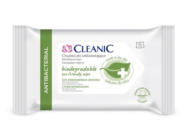 Chusteczki odświeżające Cleanic Antibacterial (biodegradowalne) interakcje ulotka chusteczka  15 szt.