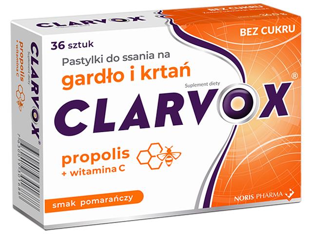Clarvox na gardło i krtań smak pomarańczy propolis interakcje ulotka pastylki do ssania  36 pastyl.