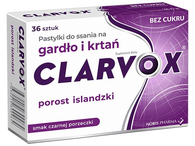 Clarvox Porost Islandzki smak czarnej porzeczki interakcje ulotka pastylki do ssania  36 pastyl.