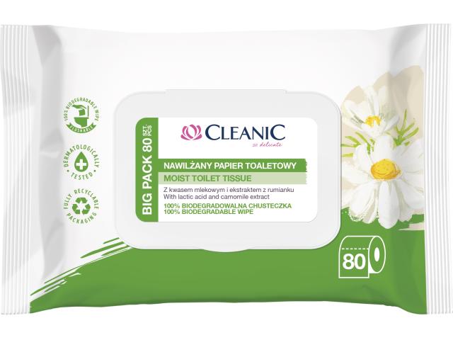 Cleanic Papier toaletowy nawilżany z ekstraktem z rumianku interakcje ulotka chusteczka  80 szt.