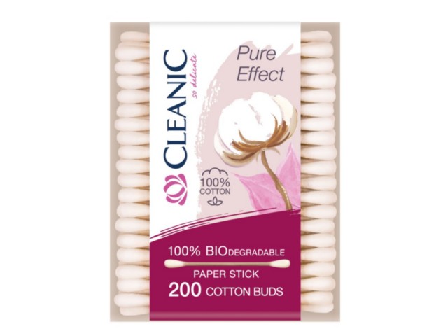 Cleanic Pure Effect Patyczki higieniczne 100% cotton paper stick interakcje ulotka   200 szt.