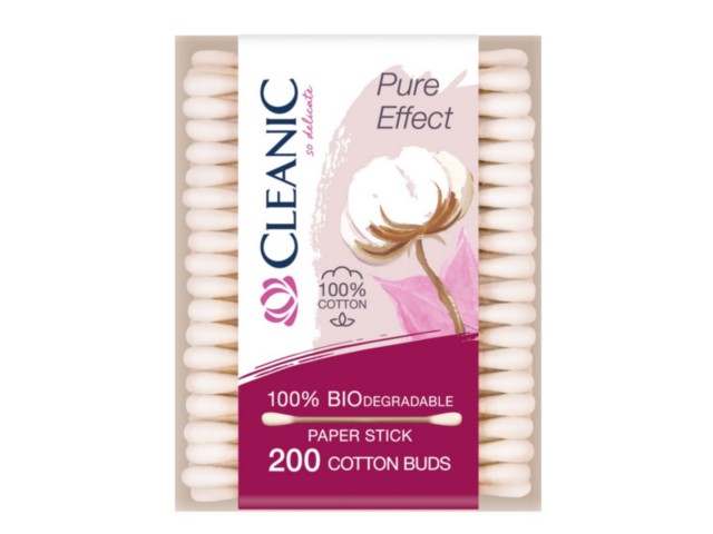 Cleanic Pure Effect Patyczki higieniczne 100% cotton paper stick interakcje ulotka patyczki  200 szt.