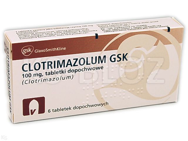 Clotrimazolum GSK interakcje ulotka tabletki dopochwowe 100 mg 6 tabl. | (1 blist. po 6 tabl.)