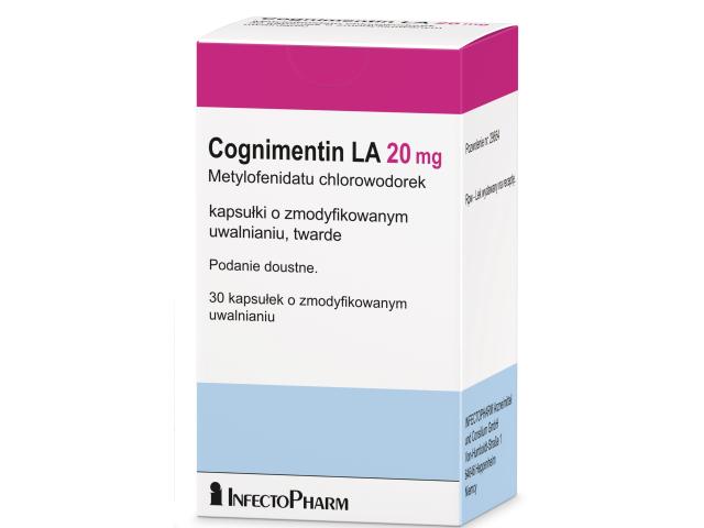 Cognimentin LA interakcje ulotka kapsułki o zmodyfikowanym uwalnianiu twarde 20 mg 30 kaps.