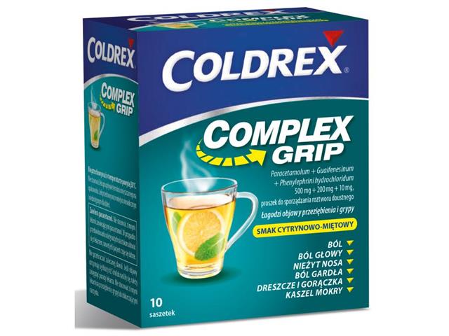 Coldrex Complex Grip interakcje ulotka proszek do sporządzania roztworu doustnego 500mg+200mg+10mg 