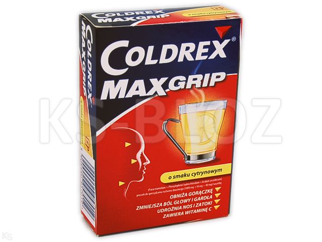Coldrex Maxgrip smak cytrynowy interakcje ulotka proszek do sporządzania roztworu doustnego (1g+40mg+10mg)/sasz. 5 sasz.