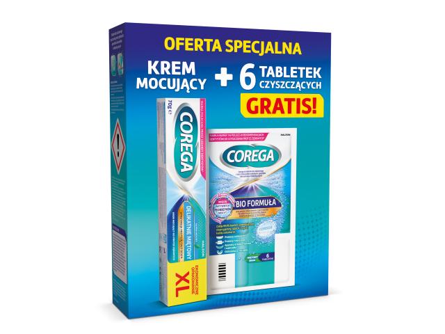 Corega Zestawa Krem mocujący delikatnie miętowy + Tabletki czyszczące interakcje ulotka zestaw 70 g
