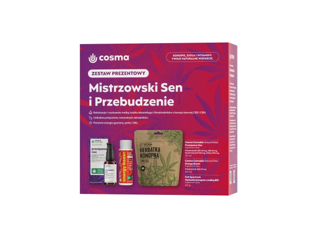 Cosma Cannabis Mistrzowski Sen I Przebudzenie Zestaw prezentowy Przespana Noc+Energy Boost+Herbatka interakcje ulotka zestaw  30 ml (+ 80 ml + 40 g)