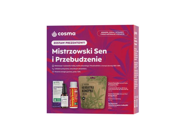 Cosma Cannabis Mistrzowski Sen I Przebudzenie Zestaw prezentowy Przespana Noc+Energy Boost+Herbatka interakcje ulotka zestaw  30 ml | + 80 ml + 40 g