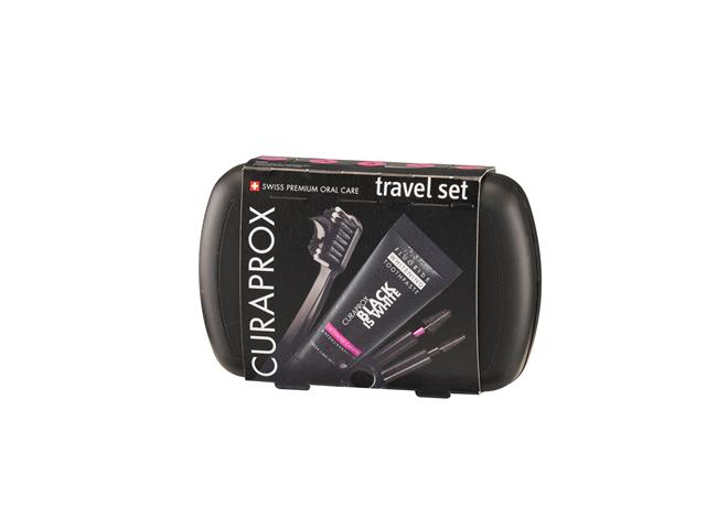 Curaprox Travel Set Black is White Pasta d/zębów+Szczoteczka czarna interakcje ulotka zestaw  1 szt.