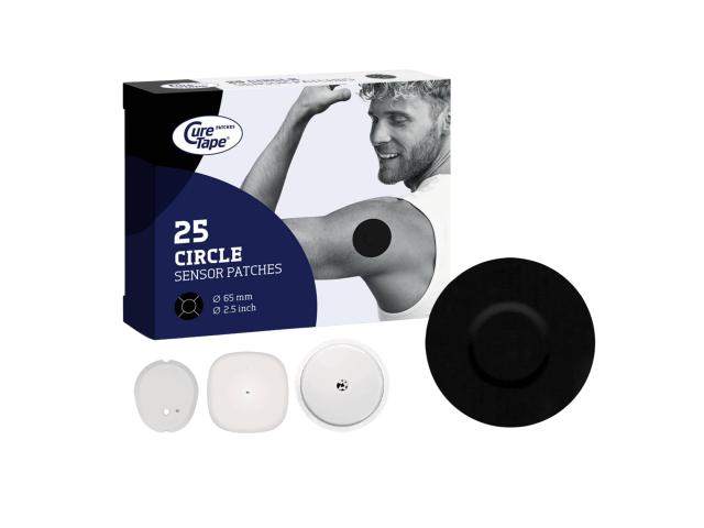 CureTape Sensor Patches Plastry ochronne na sensor CGM do monitorowania glikemii okrągłe czarny interakcje ulotka plaster 25 szt.