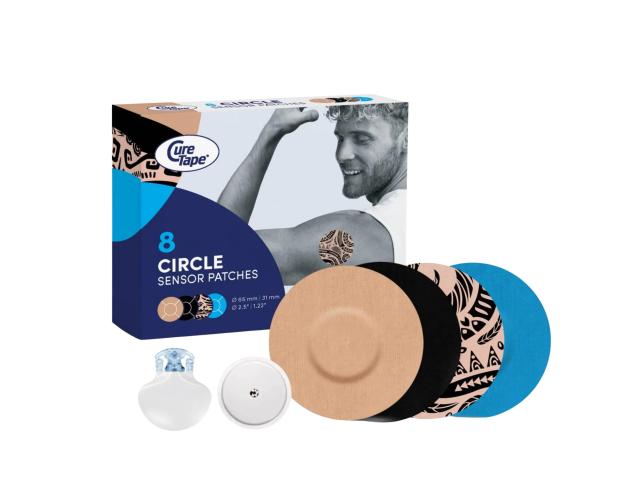 CureTape Sensor Patches Plastry ochronne na sensor CGM do monitorowania glikemii okrągłe mix wzorów interakcje ulotka plaster 8 szt.