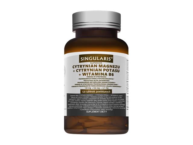 Cytrynian Magnezu + Cytrynian Potasu + Witamina B6 Singularis Superior interakcje ulotka tabletki - 120 tabl.