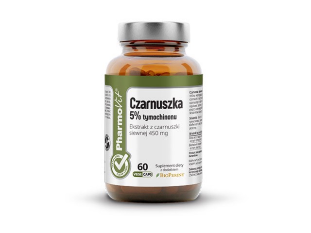 Czarnuszka 5% tymochinonu Clean Label Pharmovit interakcje ulotka kapsułki z roślinnej celulozy - 60 kaps. (but. ze szkła)