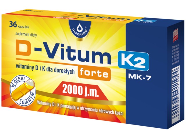 D-Vitum Forte 2000 j.m. K2 interakcje ulotka kapsułki  36 kaps.