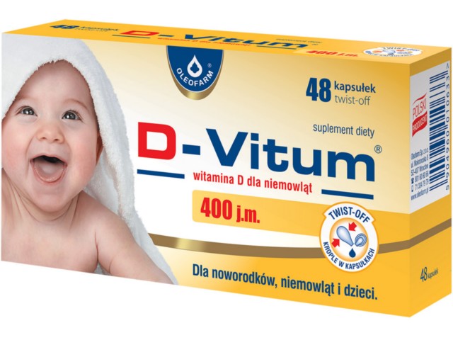 D-Vitum Witamina D 400 j.m. dla niemowląt interakcje ulotka kapsułki twist-off  48 kaps.