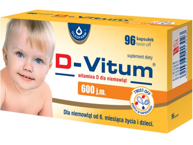 D-Vitum Witamina D 600 j.m. dla niemowląt interakcje ulotka kapsułki twist-off - 96 kaps.