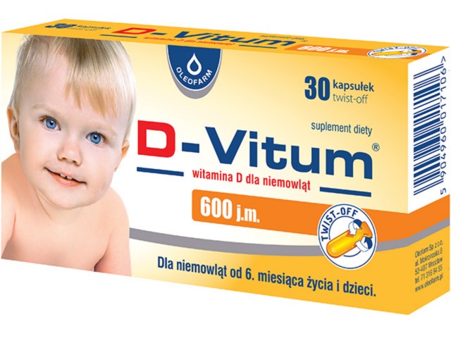 D-Vitum Witamina D 600 j.m. dla niemowląt interakcje ulotka kapsułki twist-off  30 kaps.