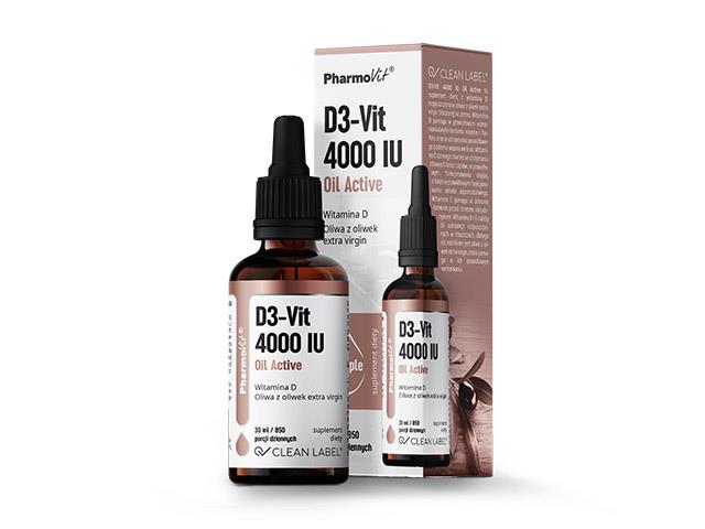D3-Vit 4000 IU Oil Active Clean Label Pharmovit interakcje ulotka krople  30 ml