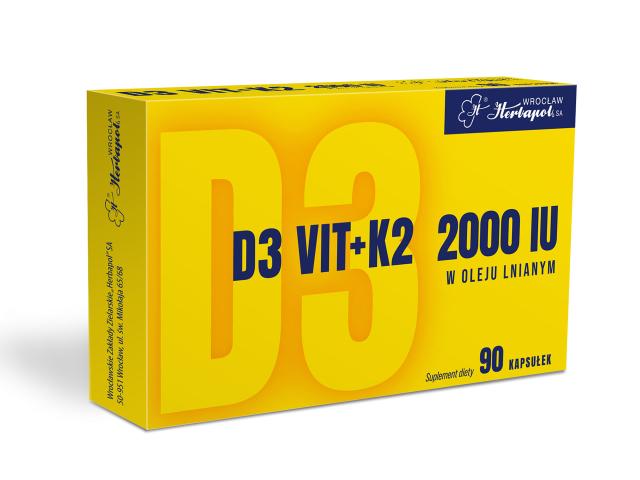 D3 Vit + K2 2000 IU Herbapol Wrocław interakcje ulotka kapsułki miękkie 90 kaps.