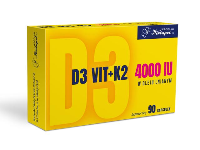 D3 Vit + K2 4000 IU Herbapol Wrocław interakcje ulotka kapsułki miękkie 90 kaps.