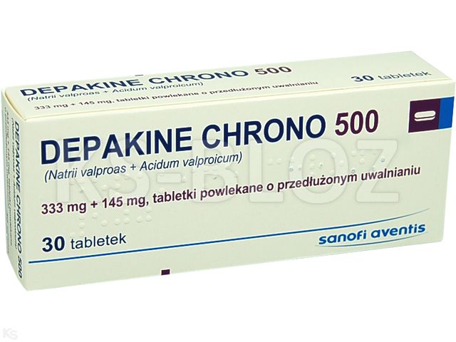 Depakine Chrono 500 interakcje ulotka tabletki powlekane o przedłużonym uwalnianiu 333mg+145mg 30 tabl. | 3 blist.po 10 szt.