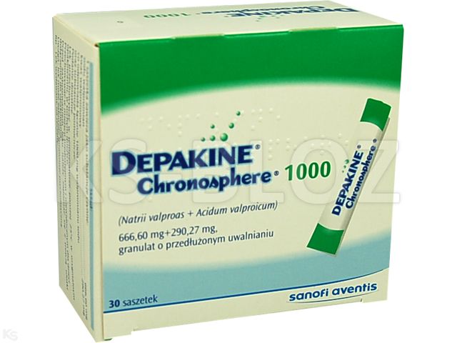 Depakine Chronosphere 1000 interakcje ulotka granulat o przedłużonym uwalnianiu (666,6mg+290,27mg)/sasz. 