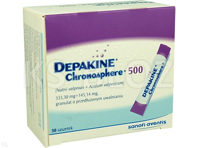 Depakine Chronosphere 500 interakcje ulotka granulat o przedłużonym uwalnianiu (333,3mg+145,14mg)/sasz. 30 sasz.