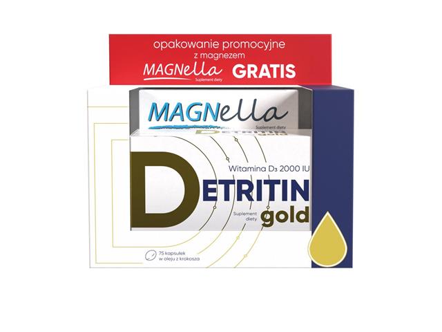 Detritin Gold + Magnella interakcje ulotka zestaw - 75 kaps. + 28 tabl.