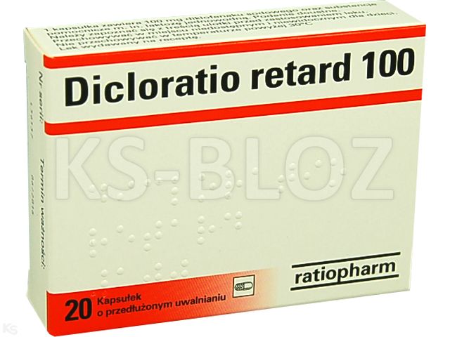 Dicloratio Retard 100 interakcje ulotka kapsułki o przedłużonym uwalnianiu 100 mg 20 kaps. | (2 blist. po 10 kaps.)
