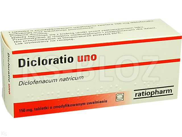 Dicloratio Uno interakcje ulotka tabletki o zmodyfikowanym uwalnianiu 150 mg 30 tabl. | 3 blist.po 10 szt.