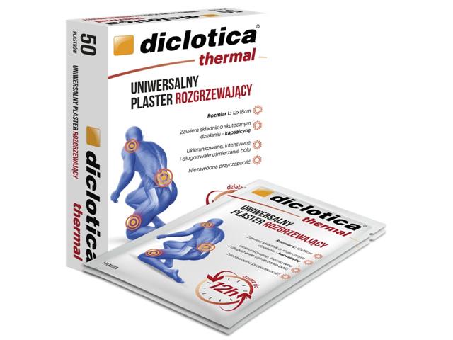 Diclotica Thermal Plaster uniwersalny rozgrzewający L (12 x 18 cm) interakcje ulotka plaster  50 szt. (karton)