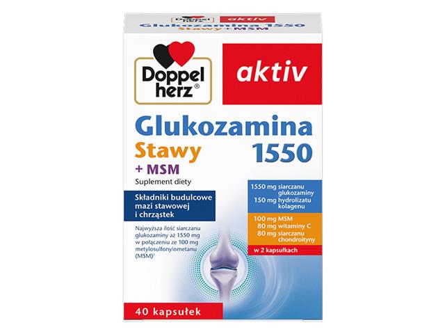 Doppelherz aktiv Glukozamina 1550 Stawy + MSM interakcje ulotka kapsułki  40 kaps.