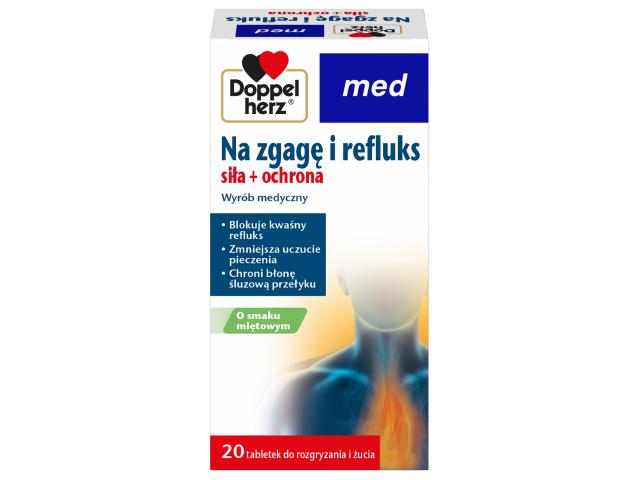 Doppelherz Med Na Zgagę I Refluks Siła + Ochrona o smaku miętowym interakcje ulotka tabletki do rozgryzania i żucia 20 tabl.