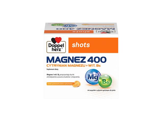 Doppelherz Shots magnez 400 interakcje ulotka płyn doustny - 20 amp. po 25 ml
