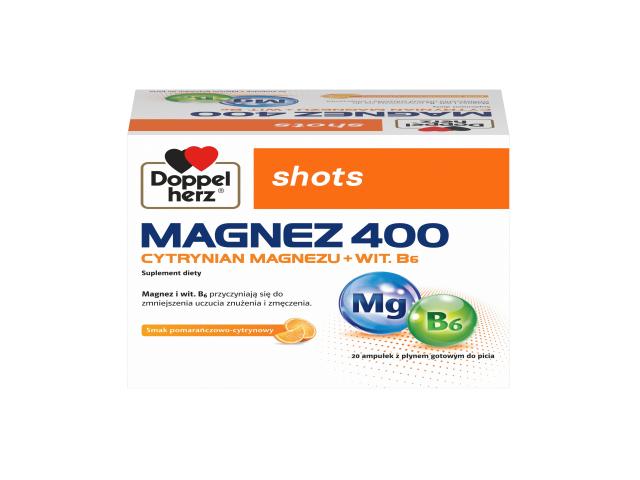 Doppelherz Shots Magnez 400 interakcje ulotka płyn  20 amp. po 25 ml