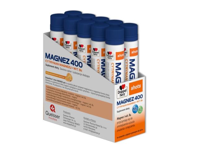 Doppelherz Shots Magnez 400 interakcje ulotka płyn doustny - 10 amp. po 25 ml