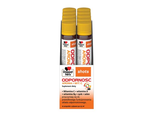 Doppelherz Shots Odporność Aronia + Wit. C smak wieloowocowy interakcje ulotka płyn doustny 10 amp. po 25 ml