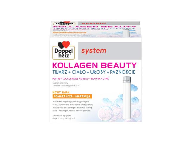 Doppelherz System Kollagen Beauty smak pomarańcza i marakuja interakcje ulotka płyn  30 amp. po 25 ml