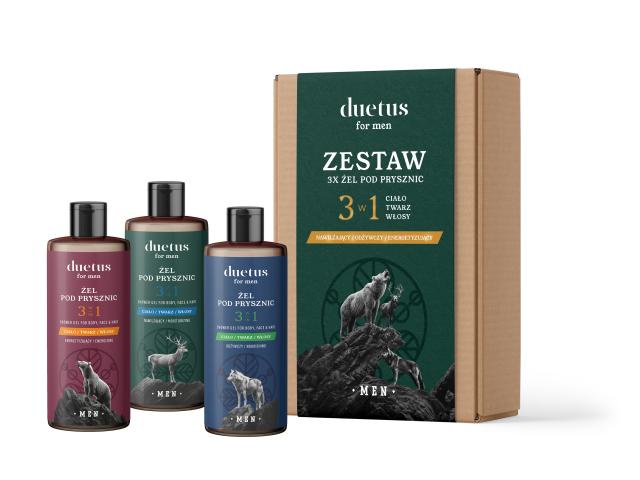 Duetus For Men zest. Żel p/prysz. nawilż. + Żel p/prysz. odżyw. + Żel p/prysz. energet. interakcje ulotka zestaw - 300 ml (+ 300 ml + 300 ml)