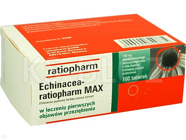 Echinacea Ratiopharm Max interakcje ulotka tabletki 100 mg 100 tabl. | 10 blist.po 10 szt.