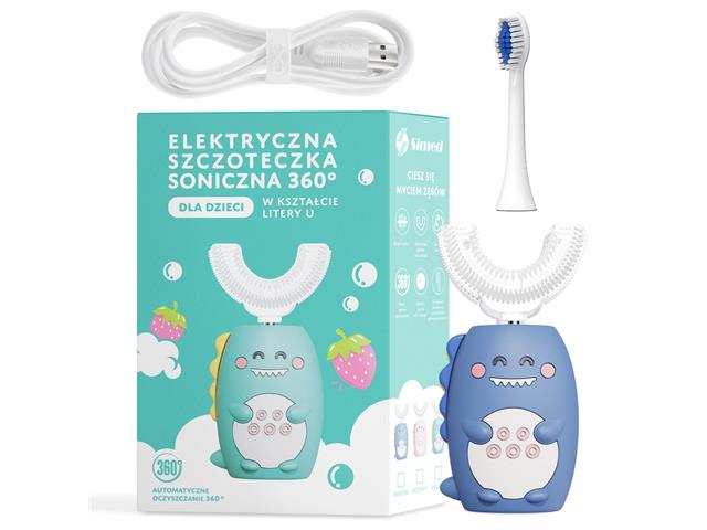 Elektryczna Szczoteczka soniczna 360 dla dzieci z dwoma końcówkami niebieska interakcje ulotka szczotka - 1 szt.