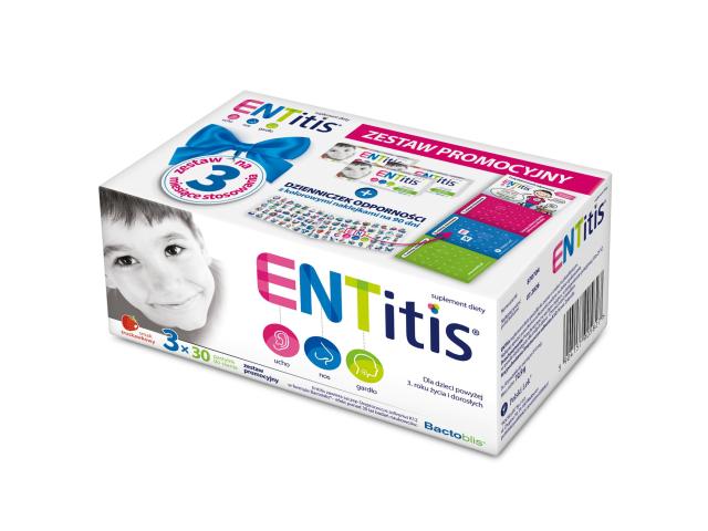 Entitis smak truskawkowy + dzienniczek odporności z naklejkami interakcje ulotka pastylki do ssania - 3 op. po 30 szt.