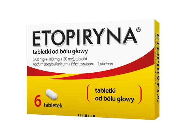 Etopiryna Tabletki od bólu głowy interakcje ulotka  300mg+100mg+50mg 6 tabl. | blister w pudełku